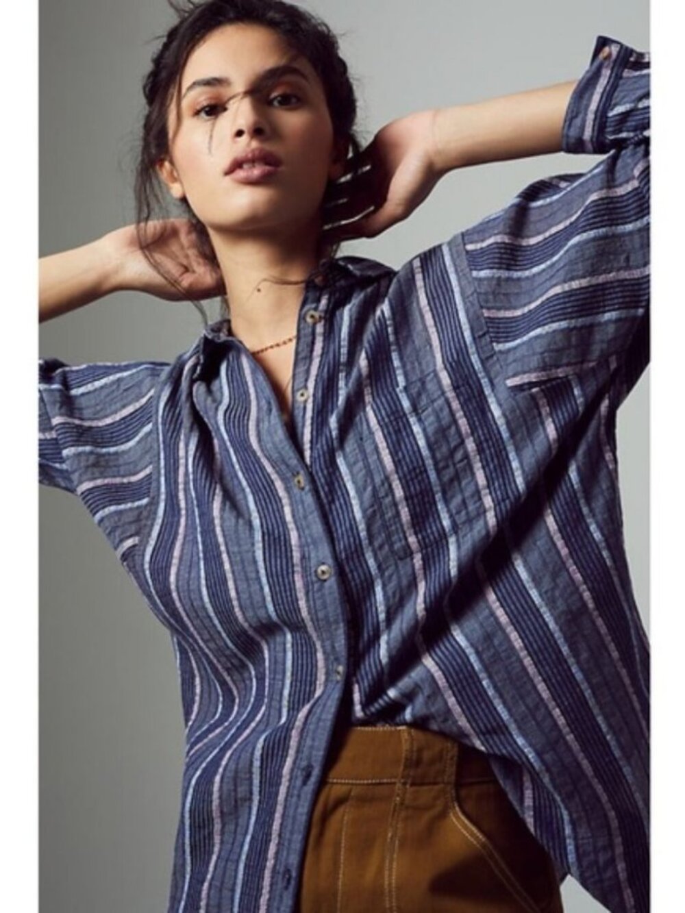 Anthropologie Pilcro Bo Boyfriend Embroidered Tunic Button Down Top Women's XL